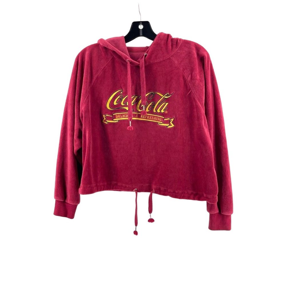 Coca Cola Red Embroidered Hooded Crop Drawstring Sweatshirt Hoodie Sz L 11/13